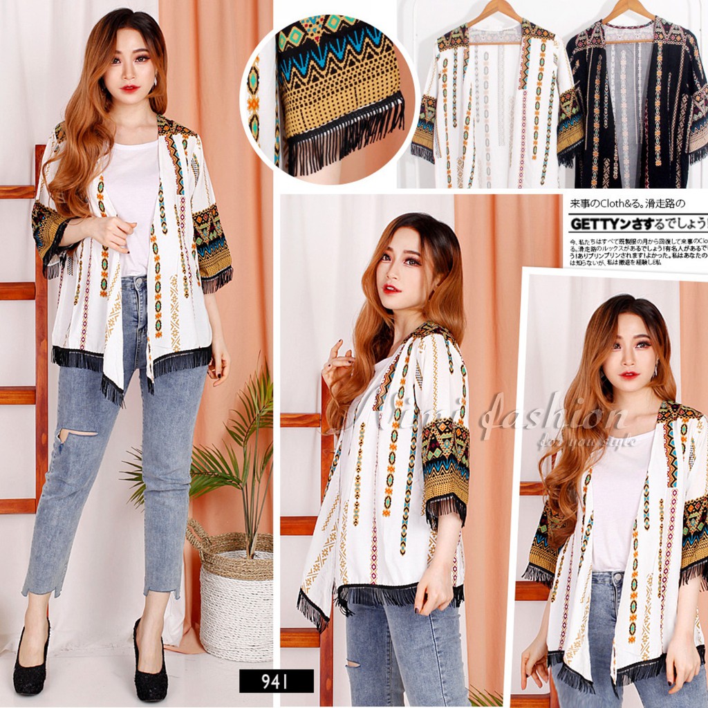 CARDIGAN BOHEMIAN PANJANG / CARDIGAN FRINGE WANITA / OUTERS / CARDIGAN ETNIK PANJANG / READY STOCK