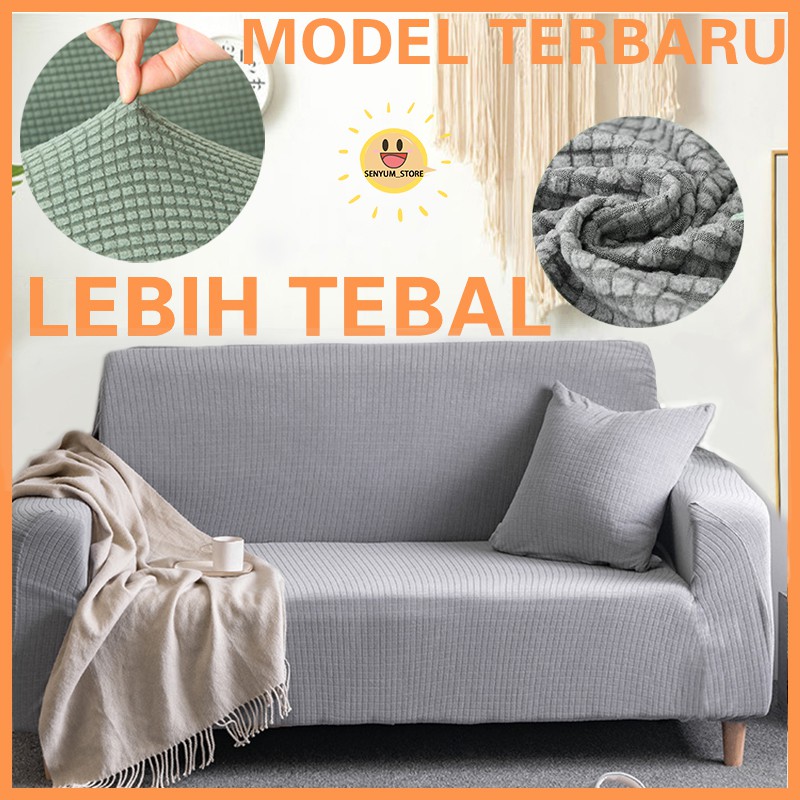 Jual Cover sofa Sarung Sofa Anti Slip Penutup Sofa Tebal Warna Solid Seater 1/2/3/4 Elastic