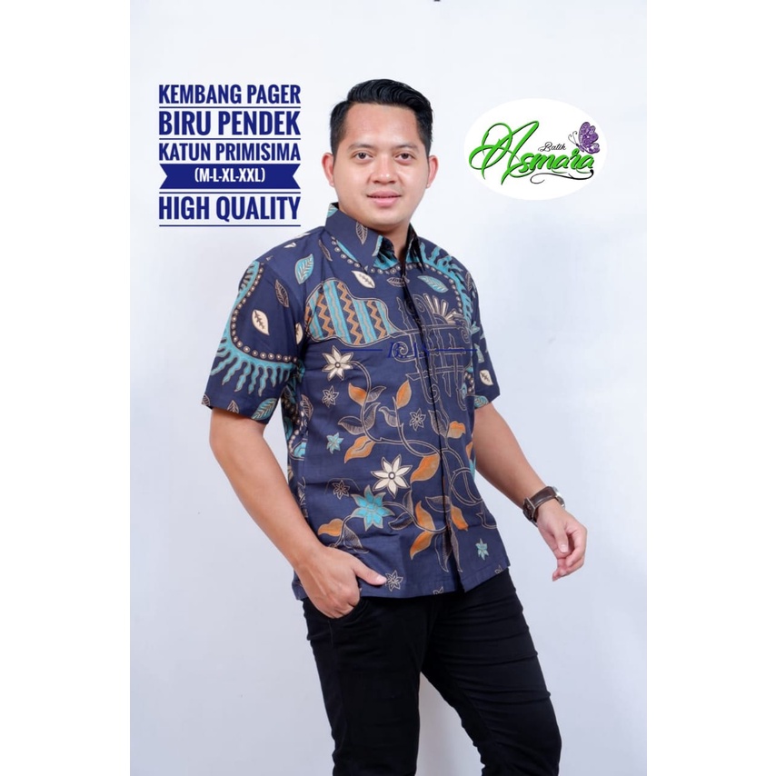 KEMBANG PAGER BIRU ASMARA BATIKSOLOAMANAH KEMEJA BAJU BATIK PRIA SOLO LENGAN PENDEK PANJANG LAPIS FURING ATASAN BATIK PREMIUM MODERN KATUN HALUS GURDO BIRU MAHADEWA SEKAR JAGAD MURAI HITAM GIYANDRA HIJAU  LURI COKLAT  SBY PUTIH  LESMANA SOGAN ARGO BIRU