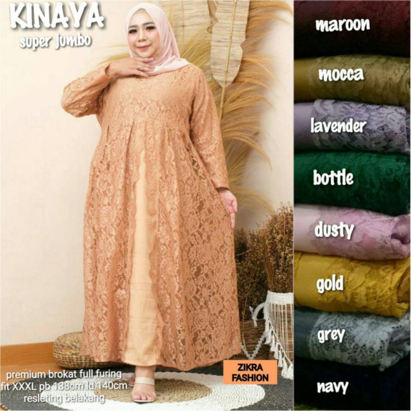 RESTOK Kinaya maxi dress ld 140 brokat mix moscrepe super jumbo baju pesta bigsize