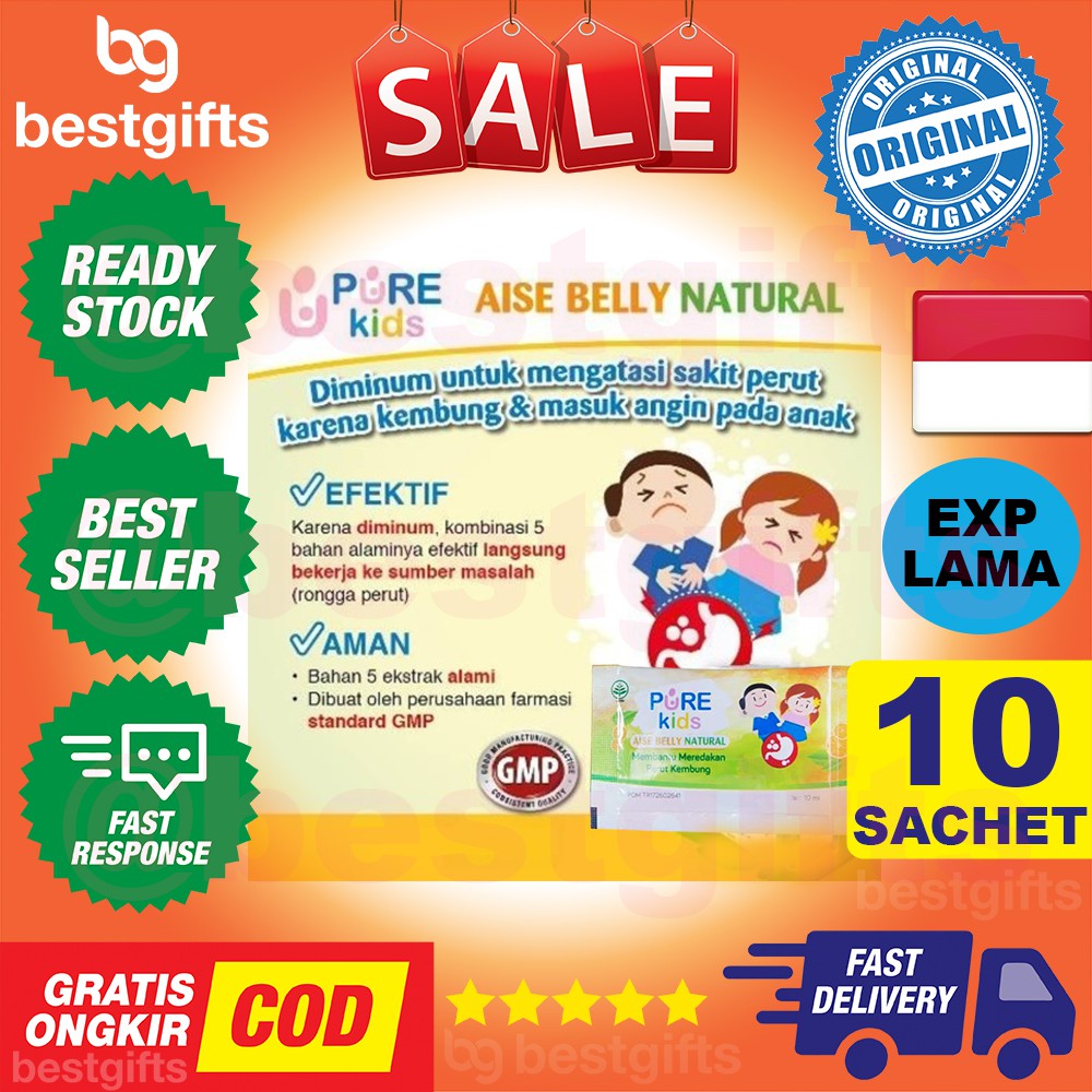 PURE KIDS PUREKIDS AISE BELLY NATURAL ORANGE MINT KEMBUNG MASUK ANGIN ANAK LEWAT SENDAWA 10 SACHET