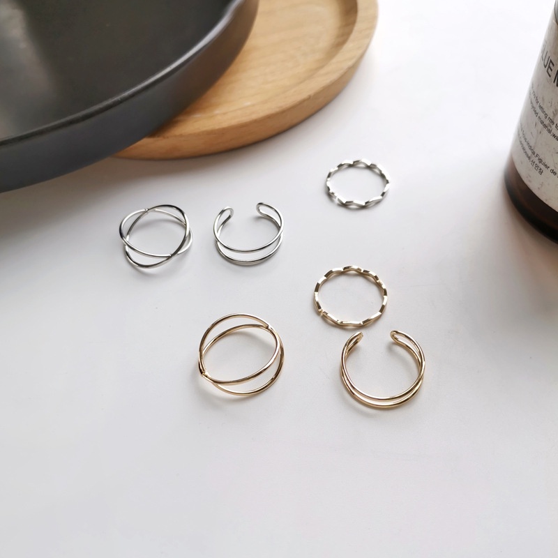 3PCS/Set Simple Double-layer Cross Design Rings Female Ins Tail Ring