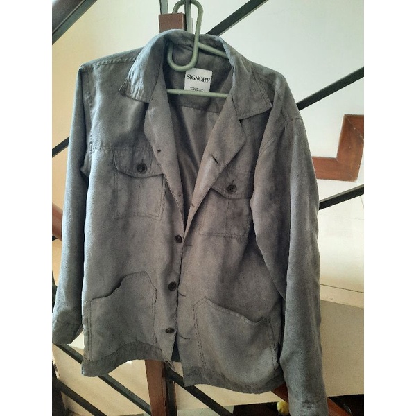 Signore Grey Trucker Suede Jacket Warna abu-abu Size M