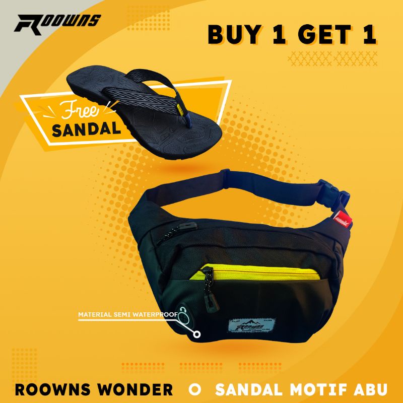 Tas Selempang Pria Waist Bag Pria Semi Waterproof Anti Sobek Roowns Wonder Free Sendal Gunung Jepit Wonder