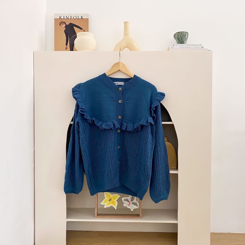 Vintage House Jisoo Korean Knit Cardi (Cardigan Rajut Wanita Korea)-Denim