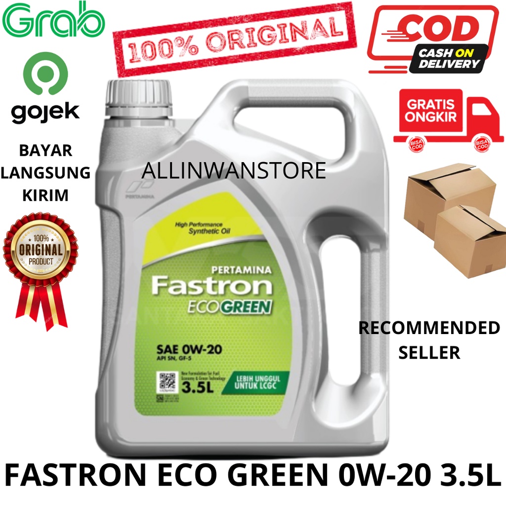 Oli Pertamina Fastron Eco Green 0w20 / Fastron Ecogreen 0W-20 volume 3.5L 3.5 Liter ORIGINAL 100% Cocok untuk Agya Ayla Sigra Datsun dll