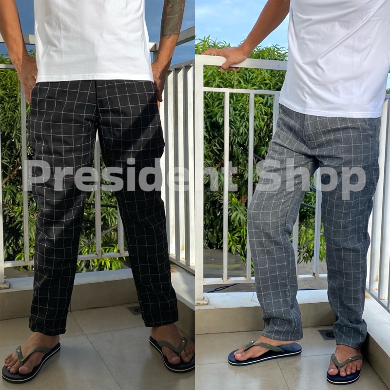 Celana Tartan Pria Kotak-kotak Panjang Model Korea Kekinian Terlaris
