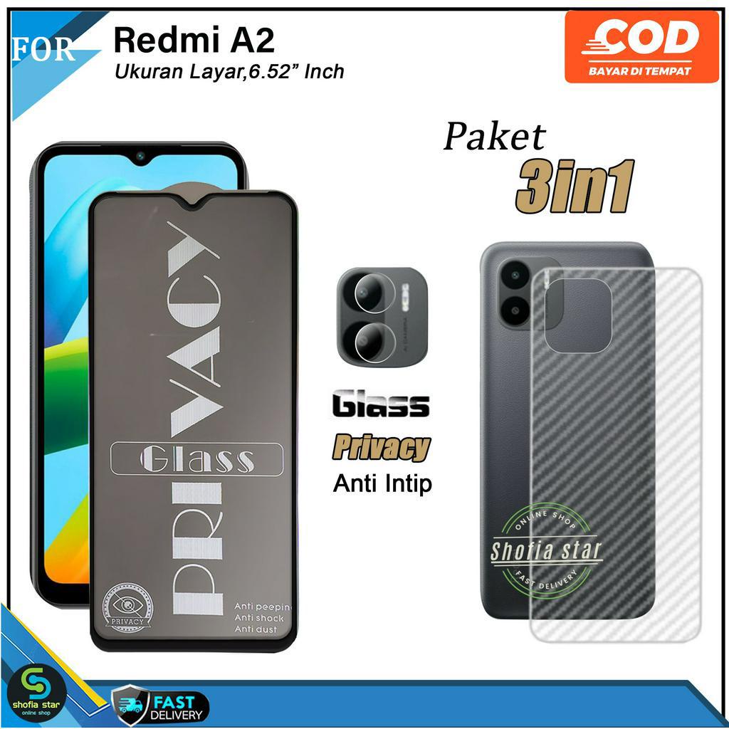 Promo 3in1 Tempered Glass Ceramic Privacy Redmi A2 Anti Gores Anti Spy Full Layar