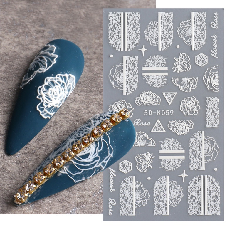 1 Lembar Stiker Kuku Motif Renda Bunga 5d Warna Hitam Putih Bahan Akrilik Untuk Dekorasi Manicure