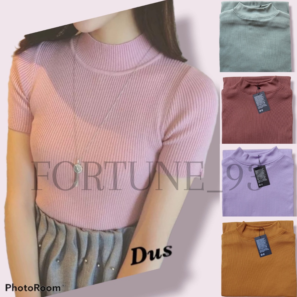 Kaos Trend versi korea ( PROMO 3 PCS ) Kaos RIB Turtle Neck Wanita Lengan Pendek / Kaos Leher Tinggi