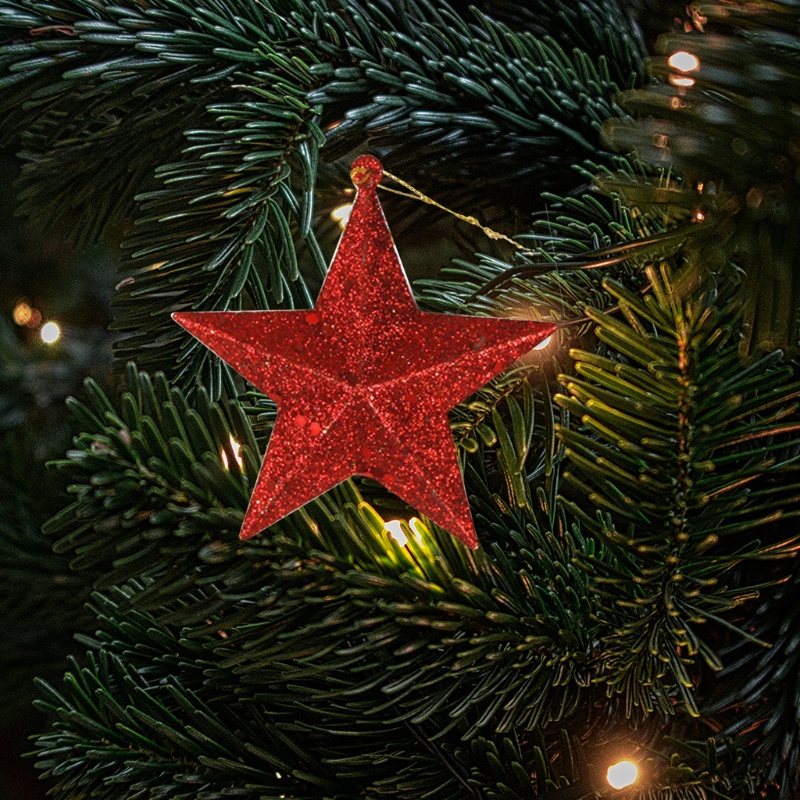 6pcs Ornamen Gantung Bentuk Bintang Glitter Untuk Dekorasi Pohon Natal