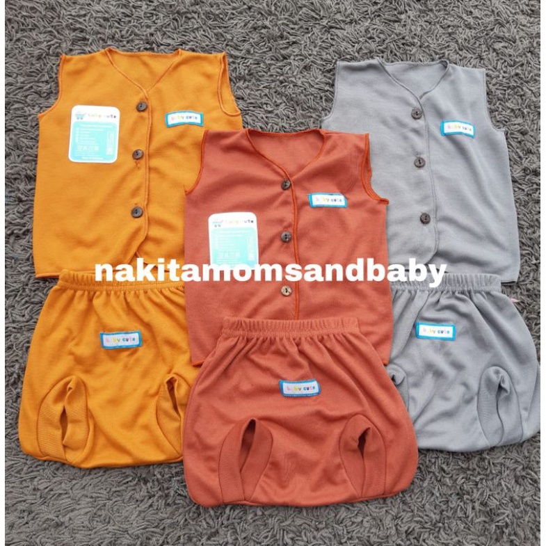 Stelan baju bayi lengan kutung  celana bayi motif dan polos newborn SNI per 3stel promo 8.8