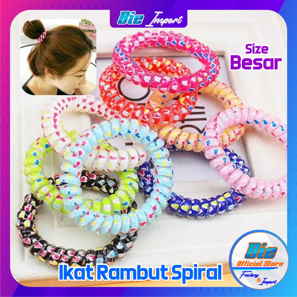 Ikat Rambut Spiral Motif &amp; Polos Korean Style Import Uk Besar