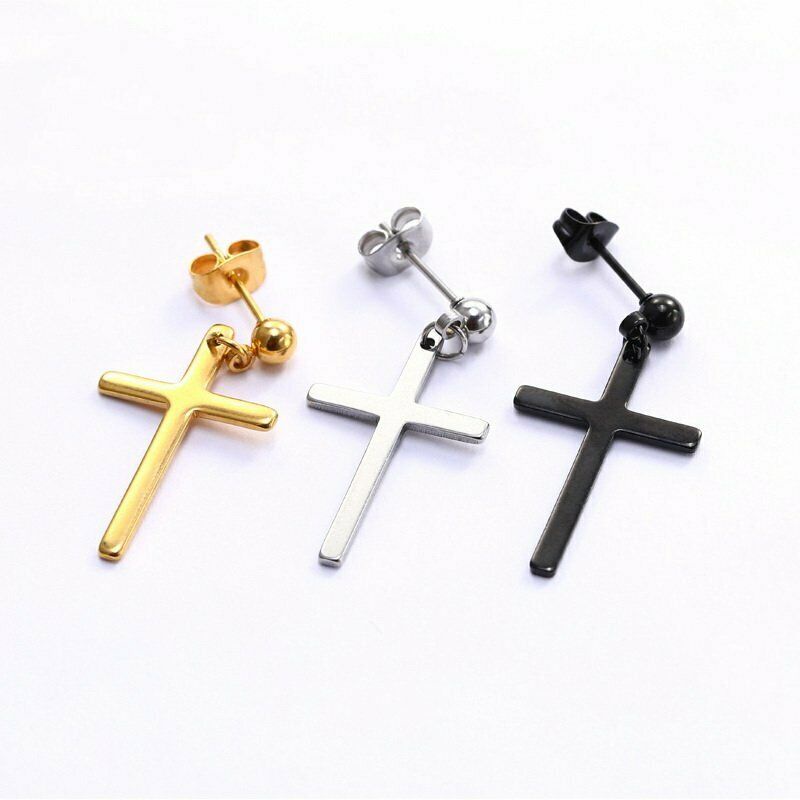 1 Pc Anting Stud Drop Menjuntai Bahan Stainless Steel Untuk Pria