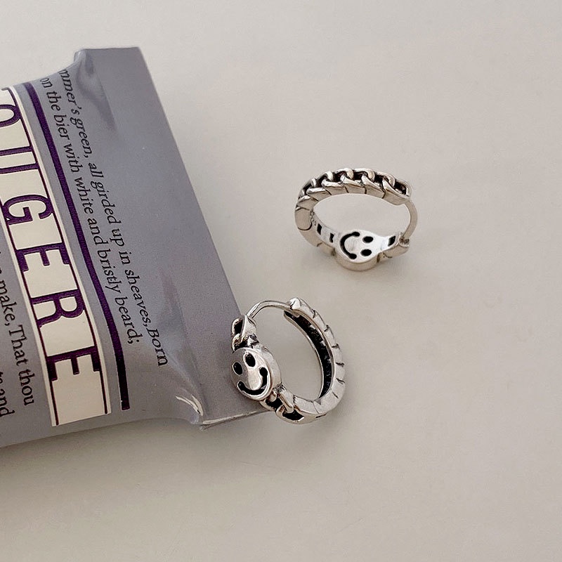 We Flower Anting Hoop s925 Silver Model Bunga Smiley Face Hollow Gaya Vintage Untuk Wanita