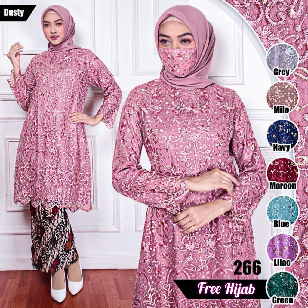 (Free Hijab) Tunik Pesta Muslim -  Kebaya Jumbo - Dress Kebaya Modern - Tunik Brokat