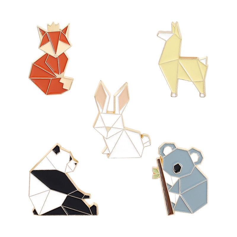 Bros Pin Enamel Bentuk Origami Hewan Kartun Bahan Alloy Untuk Pria Dan Wanita