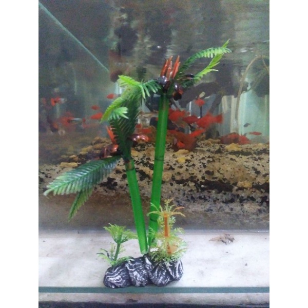 pohon plastik hiasan aquarium kelapa 2 cabang