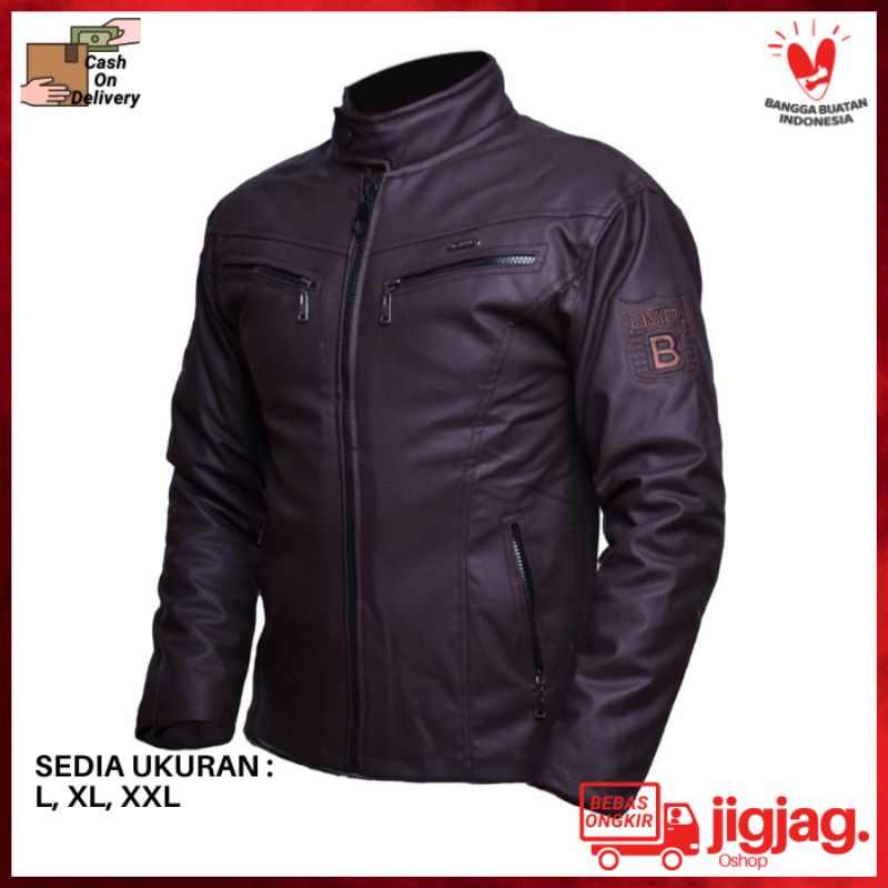 BANKERS Jaket Motor Kulit Pria Original Jaket Bikers Keren Karlit Premium Logo Bankers - Coklat Kopi