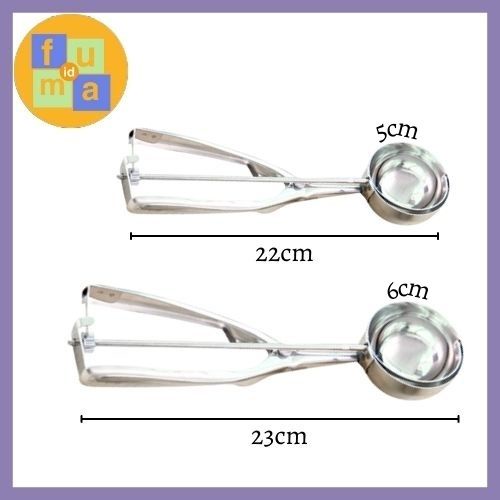 Sendok Es Krim Ice Cream Scoop Stainless Steel / Scoop Ice Cream 5cm &amp; 6cm / Alat Skop Es Krim Bulat Besar