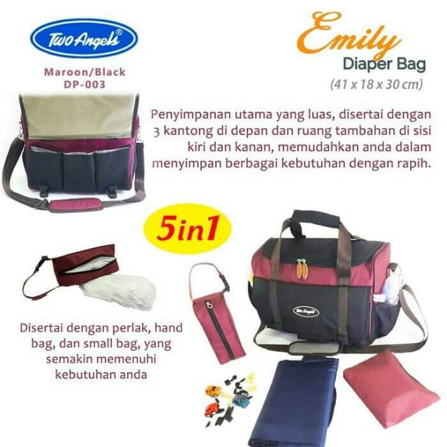 Diapers Bag  Emily Two angels 5in1 Tas Perlengkapan Baby / Diapersbag Baby / TAS PERLENGKAPAN BAYI / TAS BABY / TAS TRAVEL BABY