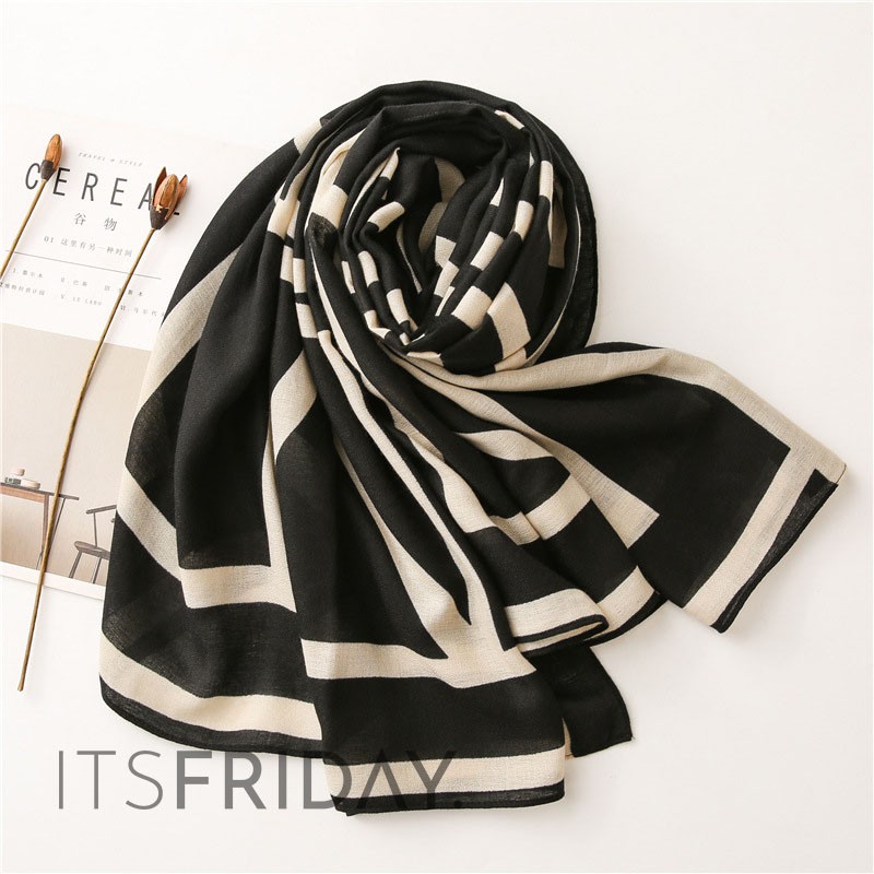 ITSFRIDAY ZETTA IN BLACK Scarf  - Premium Pashmina Shawl Selendang Syal Pasmina Hijab Import Motif Clasic Cream Black