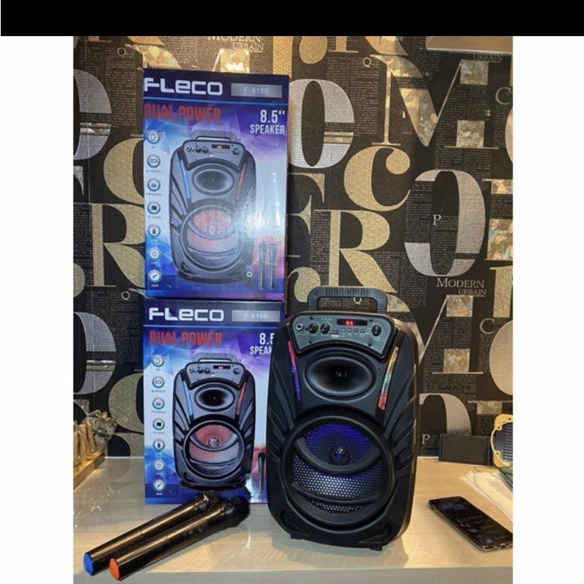 COD Speaker Bluetooth Karaoke 8'5 InchFleco F 8166 + Bonus 2 Mic Wireless - Salon Aktif Karaoke Port