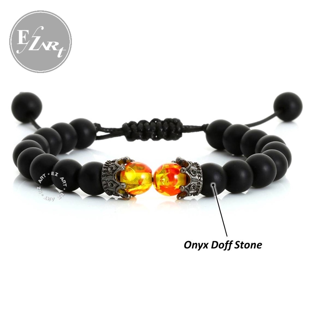 GELANG MAHKOTA CROWN MANIK BATU ALAM ASLI HITAM ONYX BLACK LAVA DOFF KESEHATAN PRIA WANITA