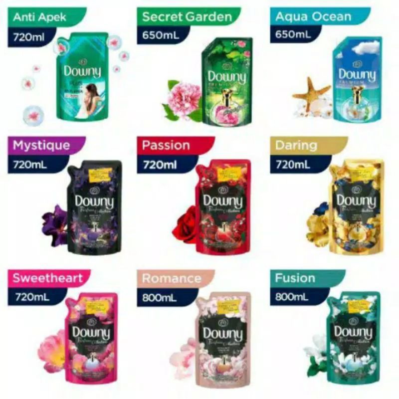 Downy Anti apek / Secret Garden /Aqua Ocean/Mistique /Passion/Romance /Fusion/650 M1/ ​680 Ml/800MI