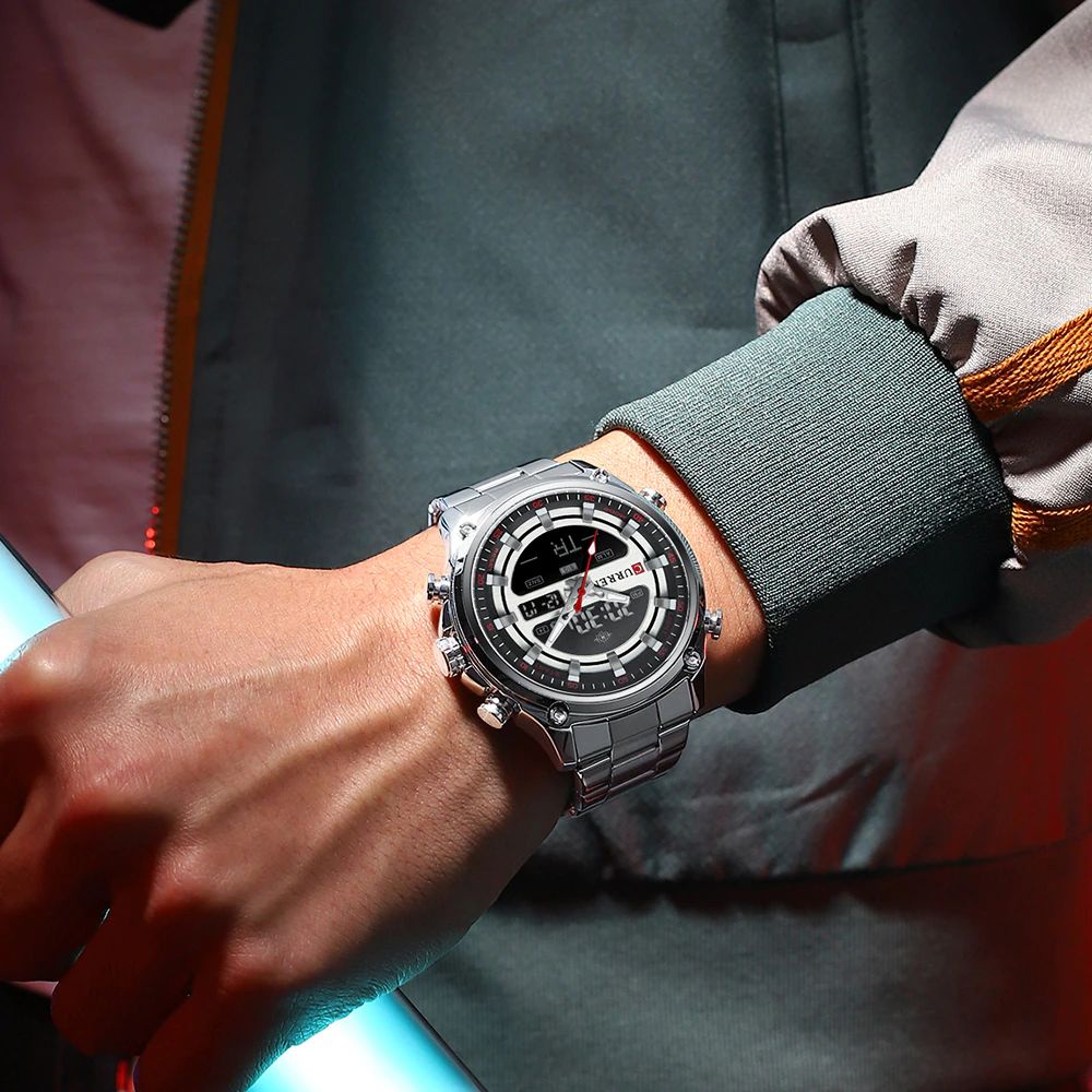 CURREN 8404 Jam Tangan Pria Digital Analog Stainless Steel Chronograph Luminous Hand WATCHKITE WKOS