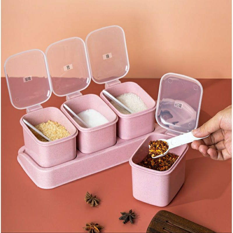 Kotak Bumbu Portable 4 in 1 Satu Set Isi 4 Pcs / Seasoning Box 4 in 1