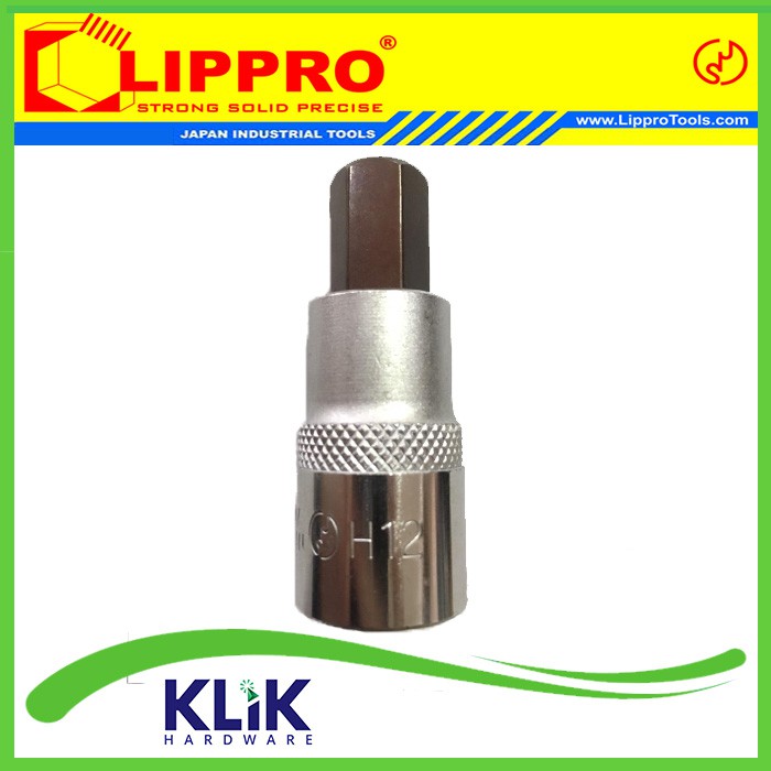 Lippro Mata Socket Hex Bit Kunci L Pendek DR 1/2&quot; x 12 mm Buka Baut Velg Roda Mobil