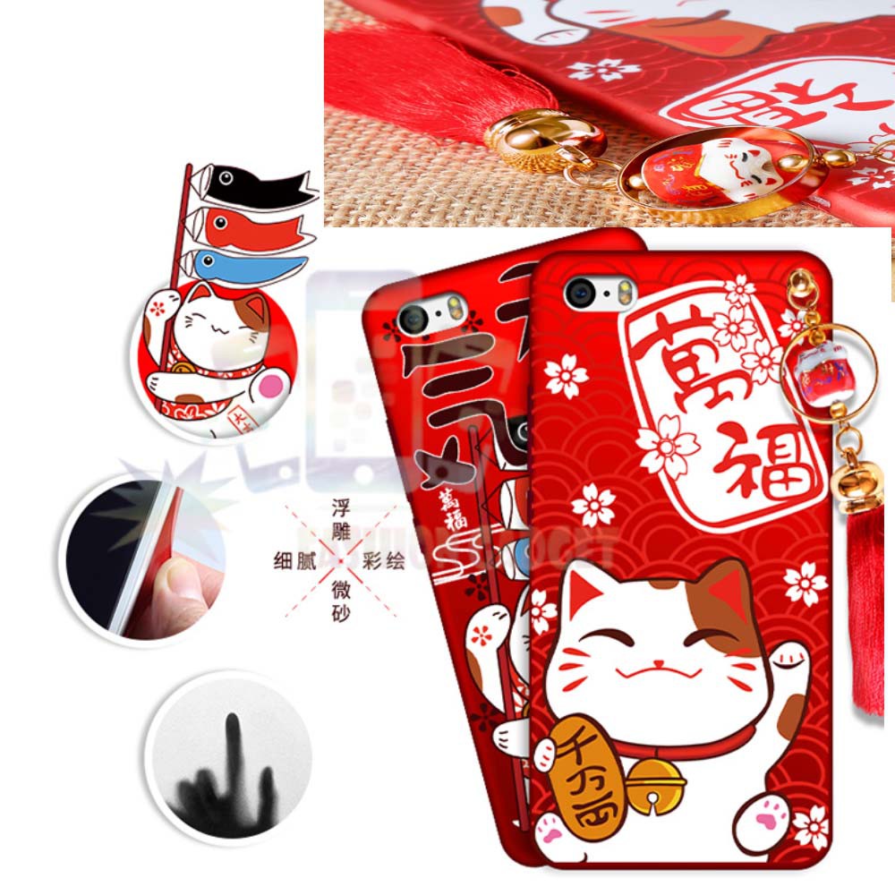 ANTI CRACK Oppo F3 Casing A77 Lucky Cat Case 3D / Silikon Maneki Neko Kucing Hoki +Kalung Tangan