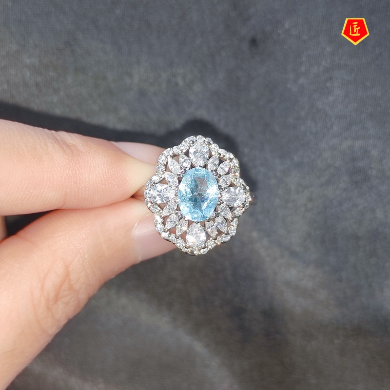 [Ready Stock]Elegant Personality Natural Blue Topaz Ring