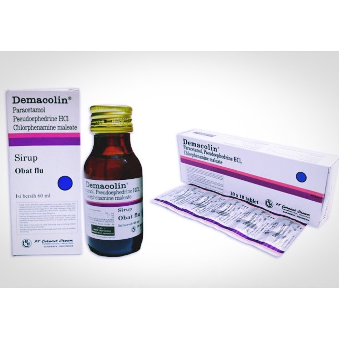 DEMACOLIN Sirup 60 ML &amp; Strip 10 Tablet - Obat Demam Batuk Pilek