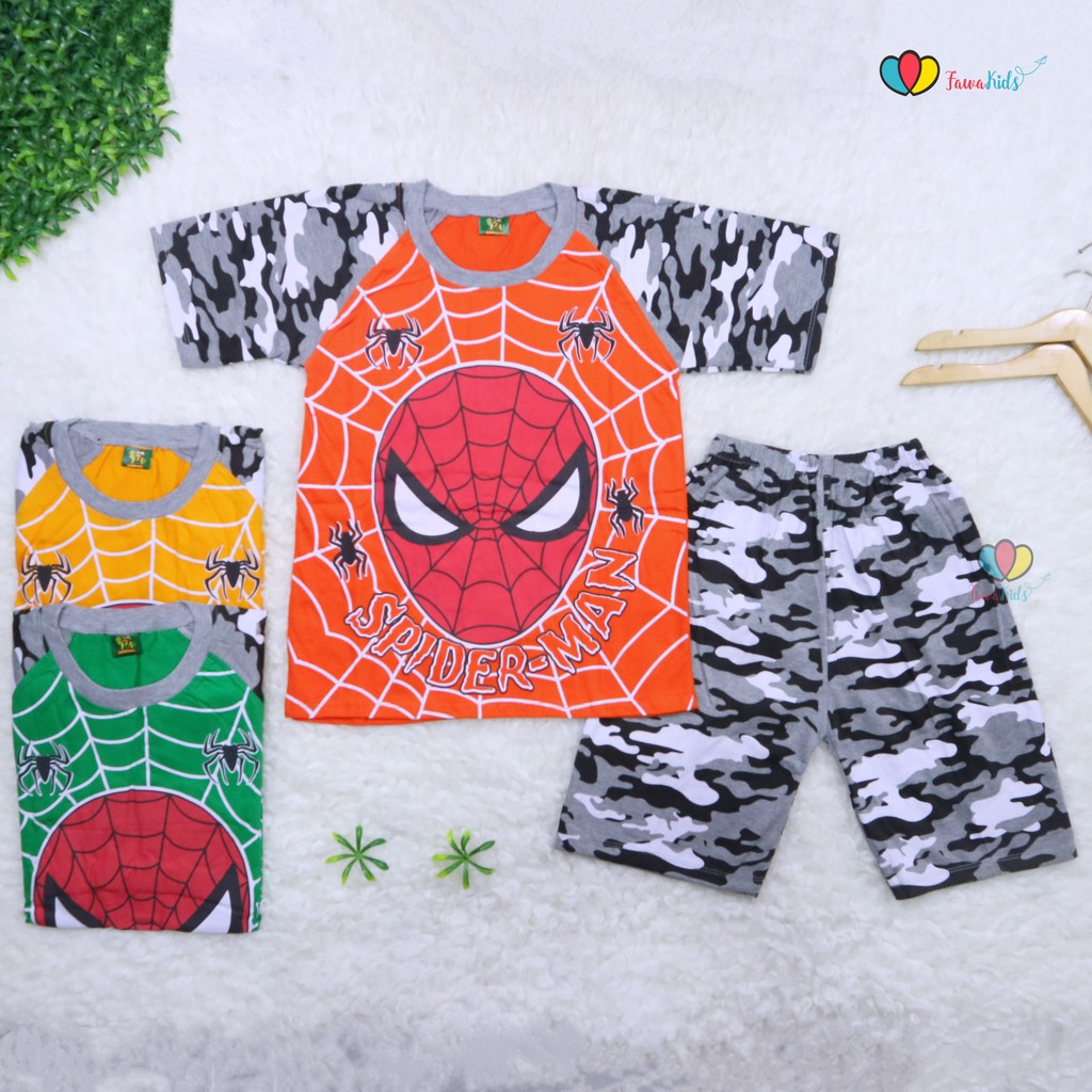 Setelan Pendek SuperHero Uk 9-10 Tahun / Kaos Murah Anak Laki Cowok Celana Pendek Baju Karakter