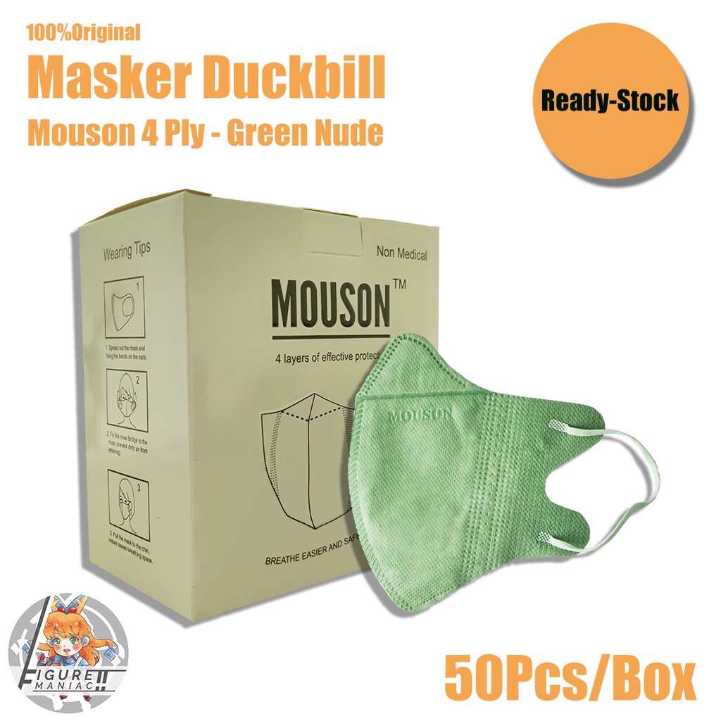 Figure Maniac - Masker MOUSON Duckbill Box isi 50 Pcs 4 PLY Putih Hitam Abu White Black Grey Original