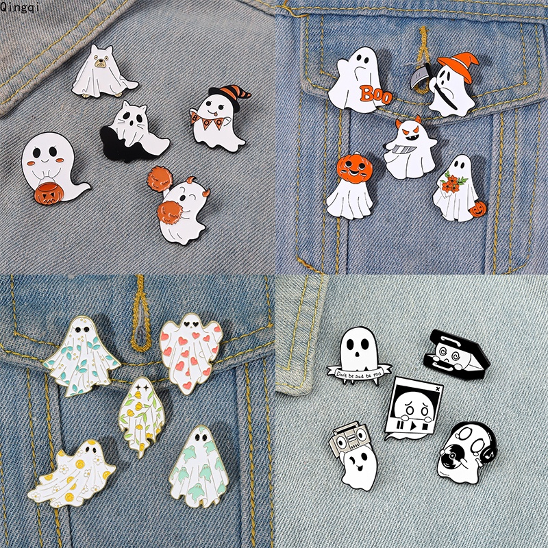 Bros Pin Enamel Desain Kartun Hantu Labu Halloween Untuk Hadiah