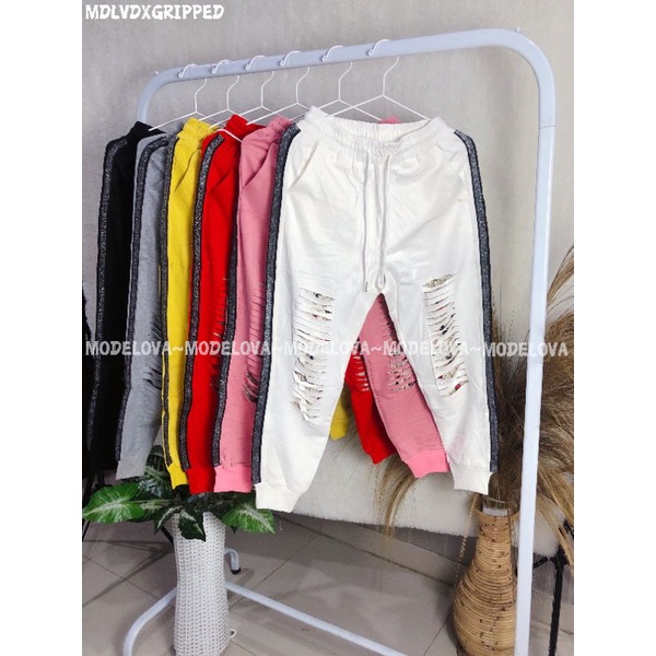 MDLV ~ CELANA JOGGER 9625 DXG RIPPED JOGGER // CELANA JOGGER PANJANG SOBEK // FASHION IMPORT WANITA