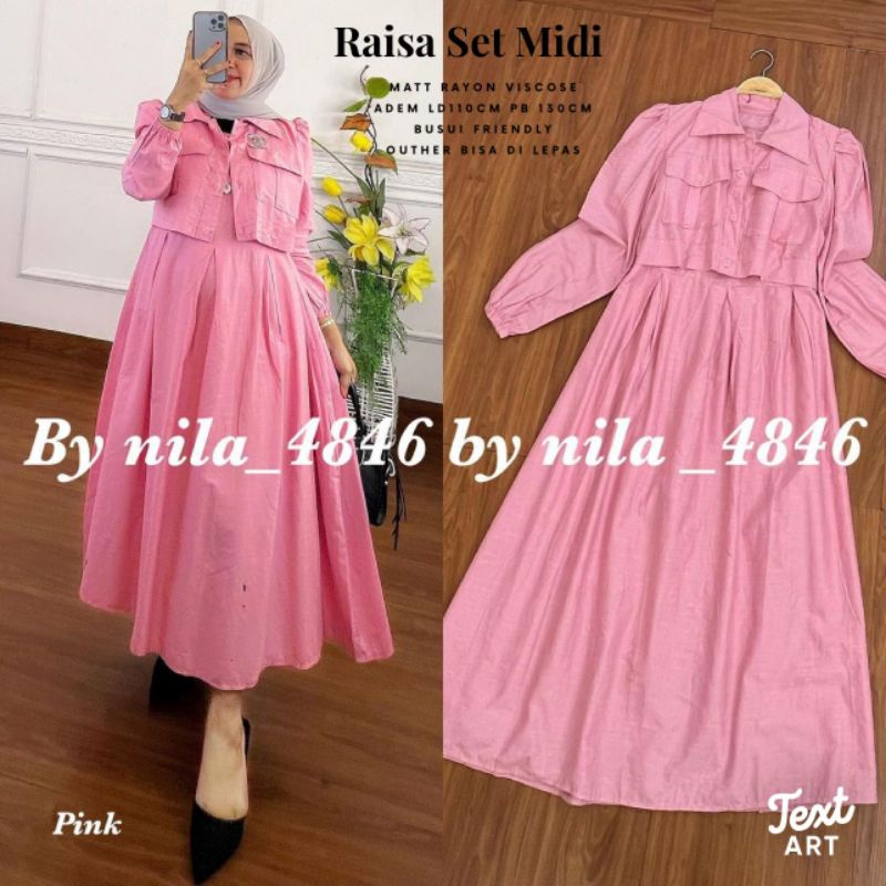 RAISA SET MIDI / MIDI DRESS ROMPI / DRES KEKINIAN POLOS