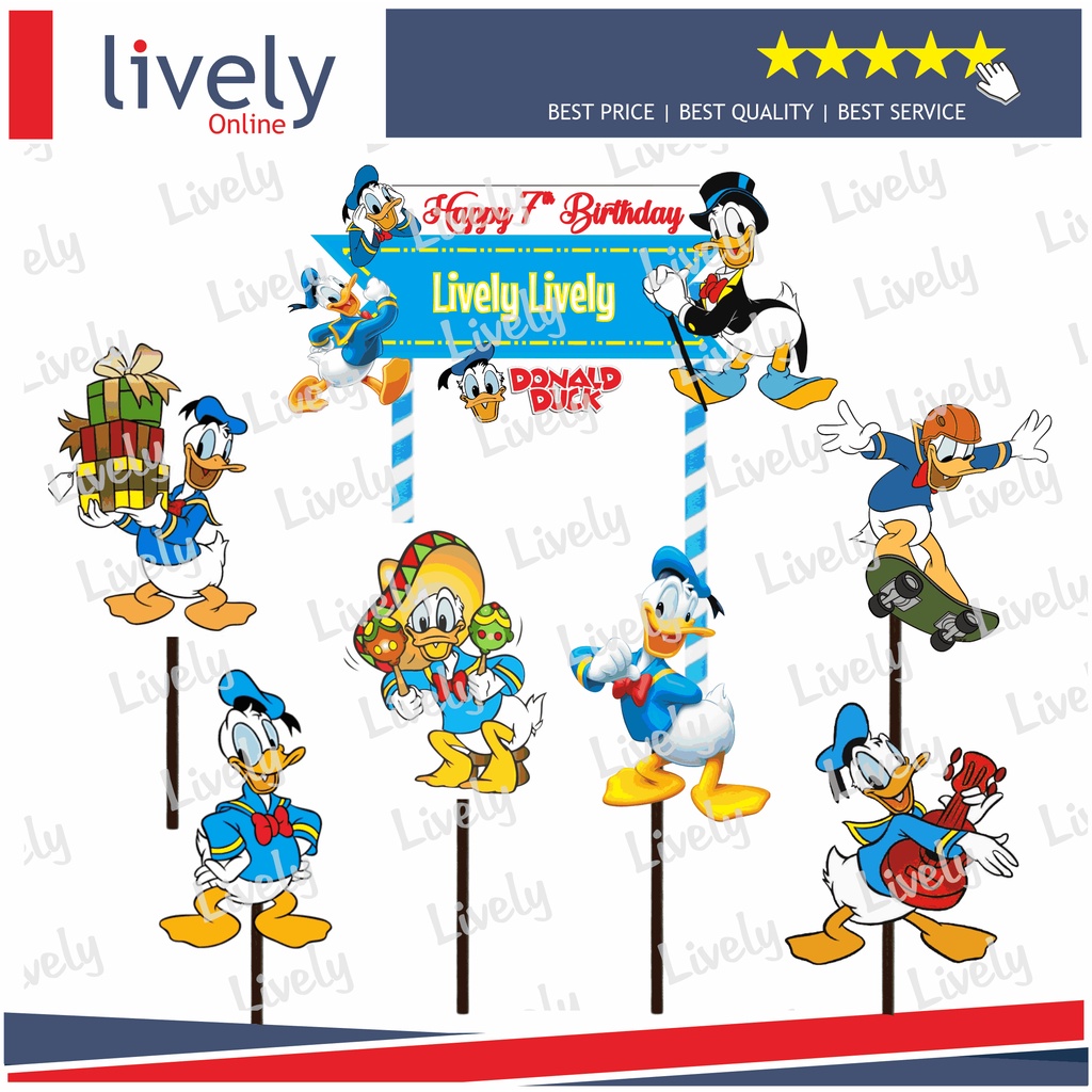 CUSTOM NAMA CAKE TOPPER KARAKTER DONALD DUCK HIASAN KUE ULANG TAHUN HAPPY BIRTHDAY