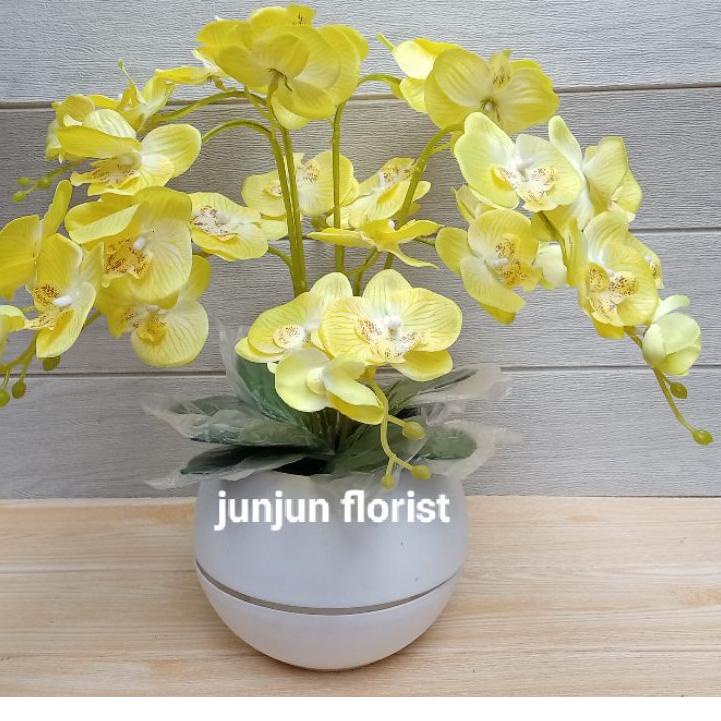 ➮lv Readystock Bunga anggrek plastik jumbo pot bola besar/bunga hiasan meja /bunga anggrek jumbo artificial// 64 ✺