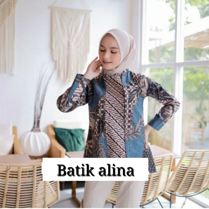 Batik Alina Nirmala Blouse Batik Baju Batik Wanita Modern S M L XL XXL Atasan Batik Modern Batik Kerja Wanita