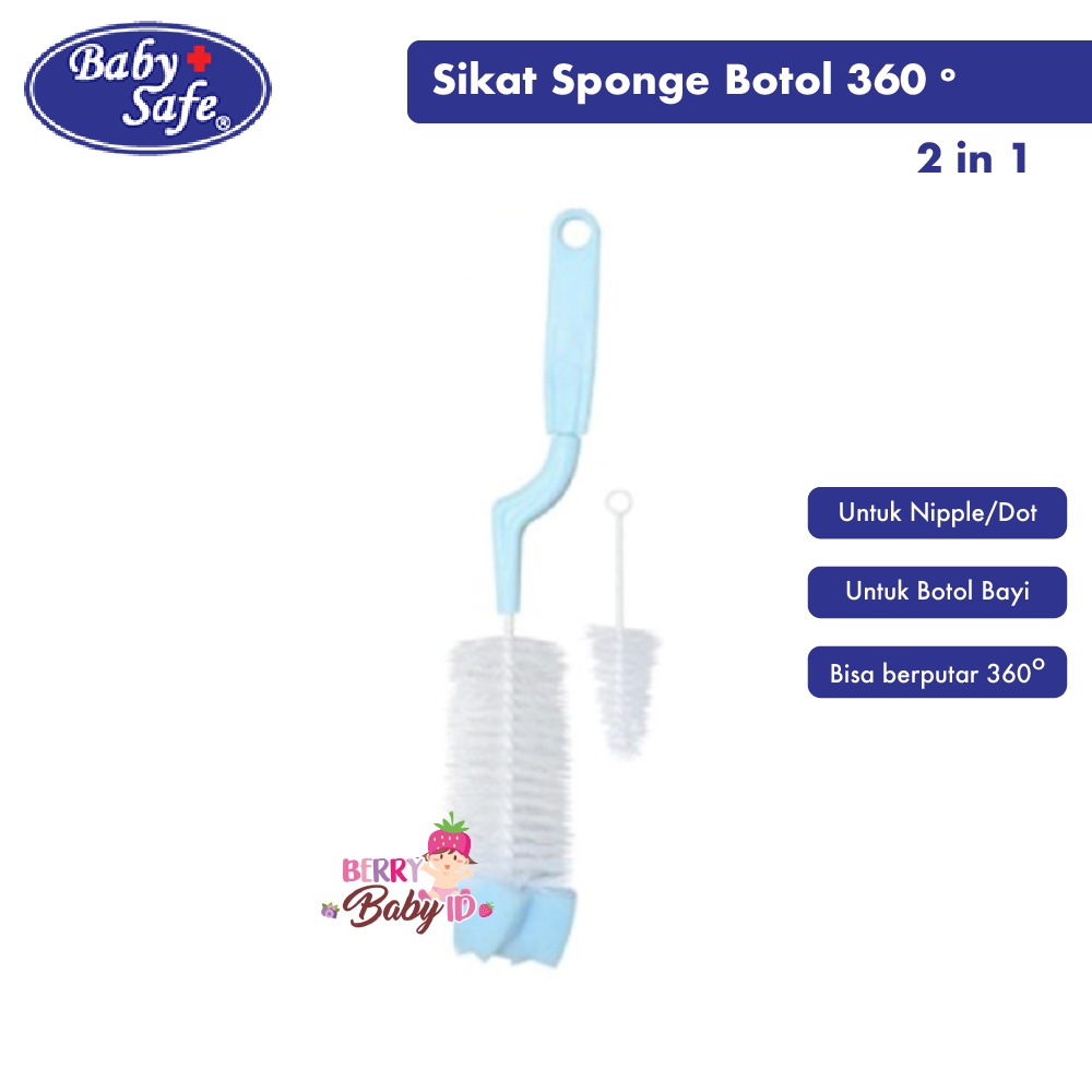 Baby Safe Rotated Bottle Brush With Sponge Sikat Botol Susu Bayi Berry Mart