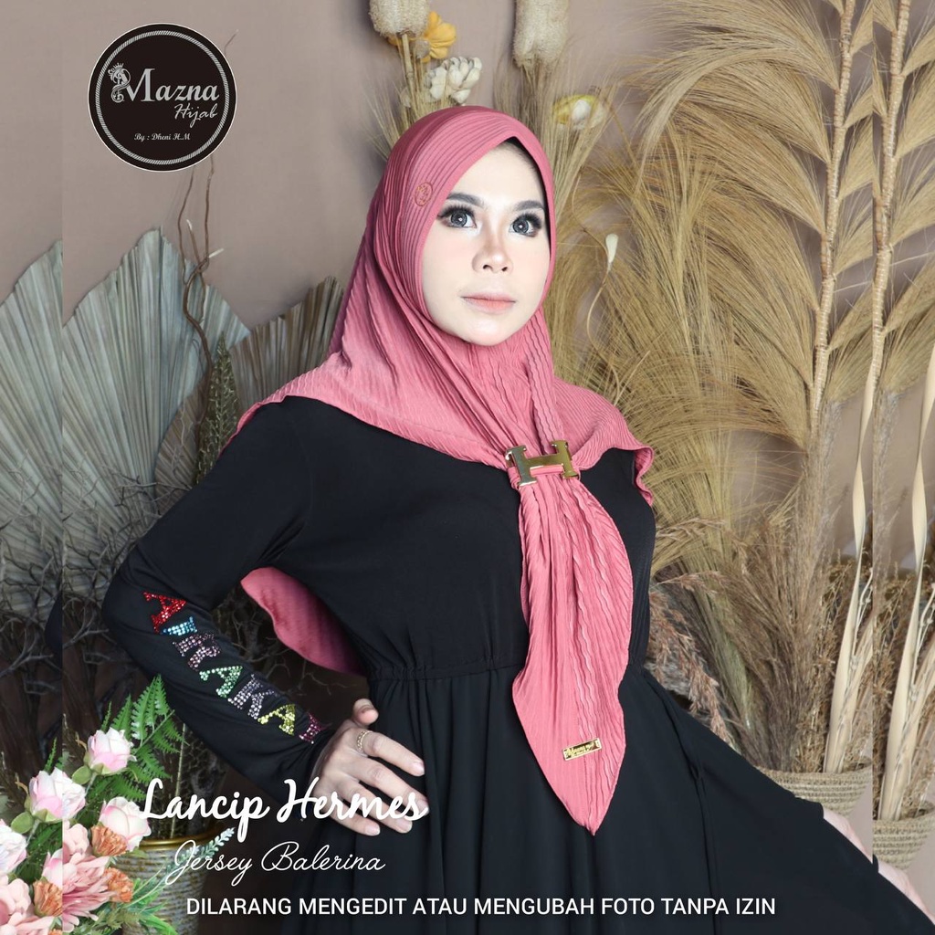 (ORI MAZNA 297) JILBAB LANCIP HERMES ORIGINAL BY MAZNA HIJAB || PLISKET GESPER