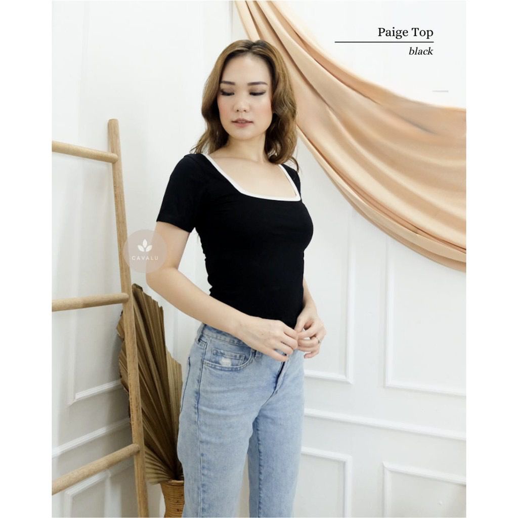 CAVALU 067 Paige Top Korean T-shirt Baju Kaos Kombinasi Atasan Wanita