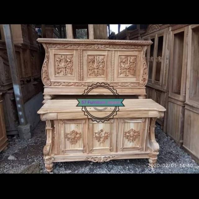 Meja Tv Ukir Jepara - Lemari Hias Pajangan Ruang Keluarga / Ruang Tamu Jati Mentahan