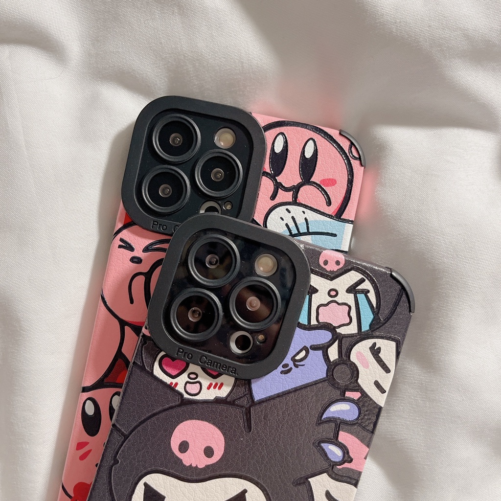 Kuromi Case Bahan Kulit Motif Kartun Kirby Untuk Iphone