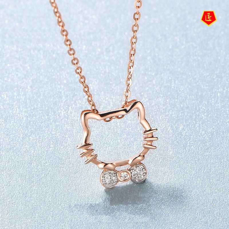 [Ready Stock]18K Comic Cat Necklace Korean Cartoon Ornament Hollow Kitty Cat Pendant