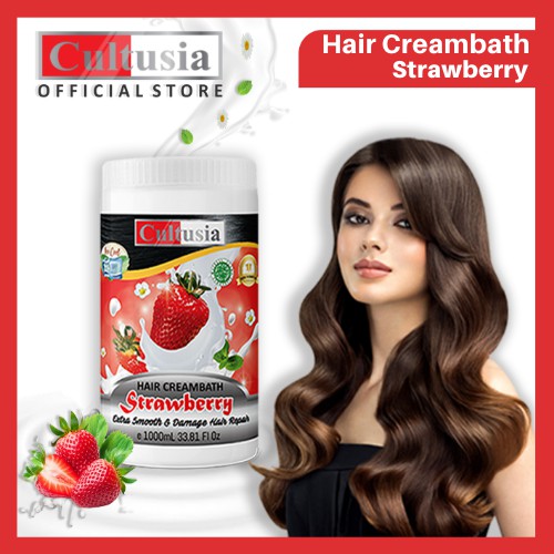 CREAMBATH RAMBUT CULTUSIA STRAWBERRY 1000ML KRIMBAT RAMBUT KERING TREATMENT RAMBUT STROBERI